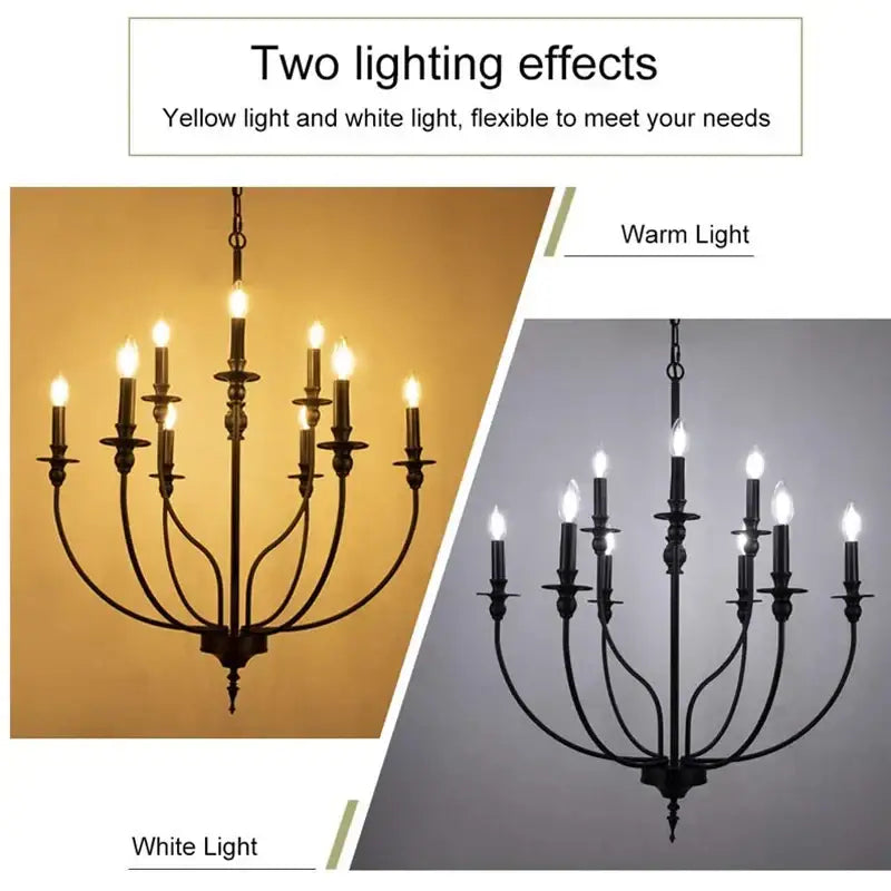 Black Iron Candle Chandelier 9-Light E14