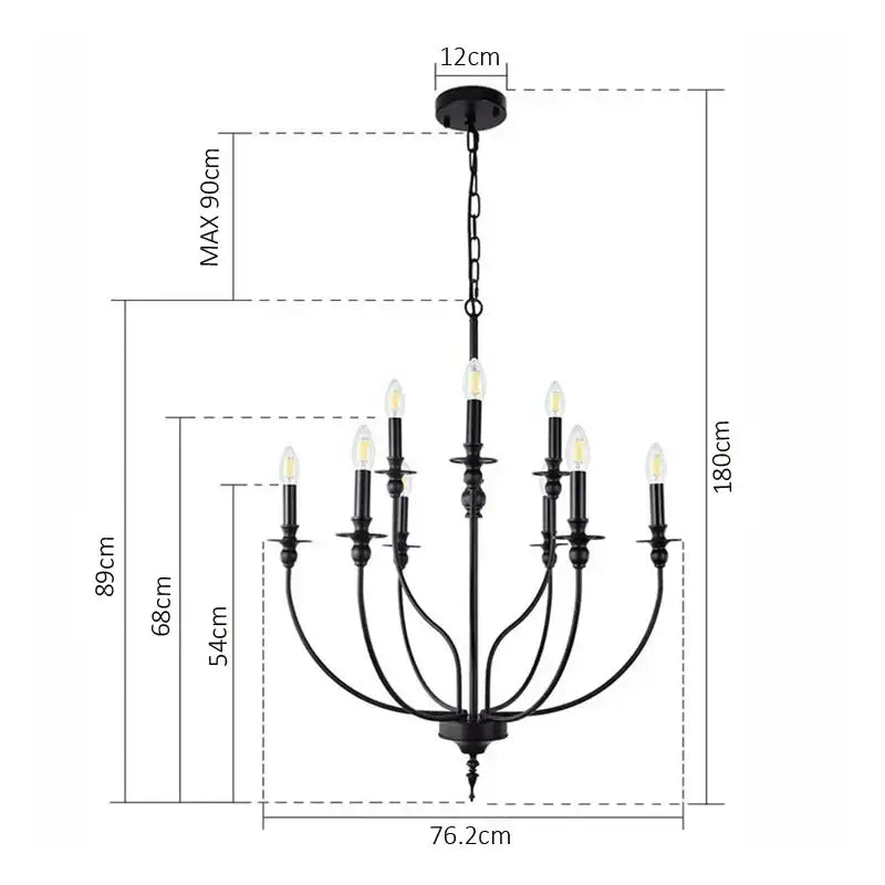 Black Iron Candle Chandelier 9-Light E14