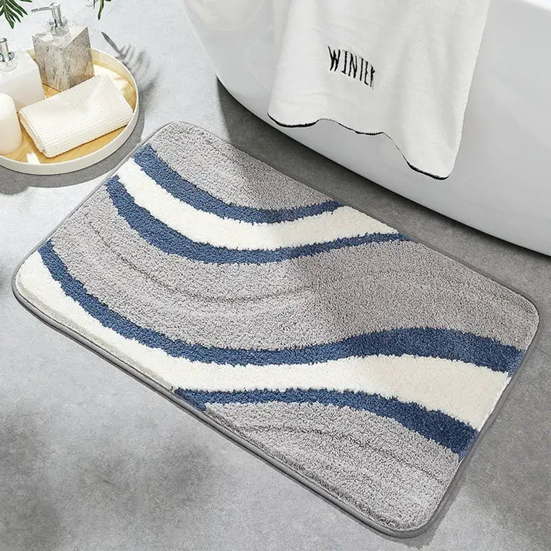 Blue Gray Striped Bath Mat