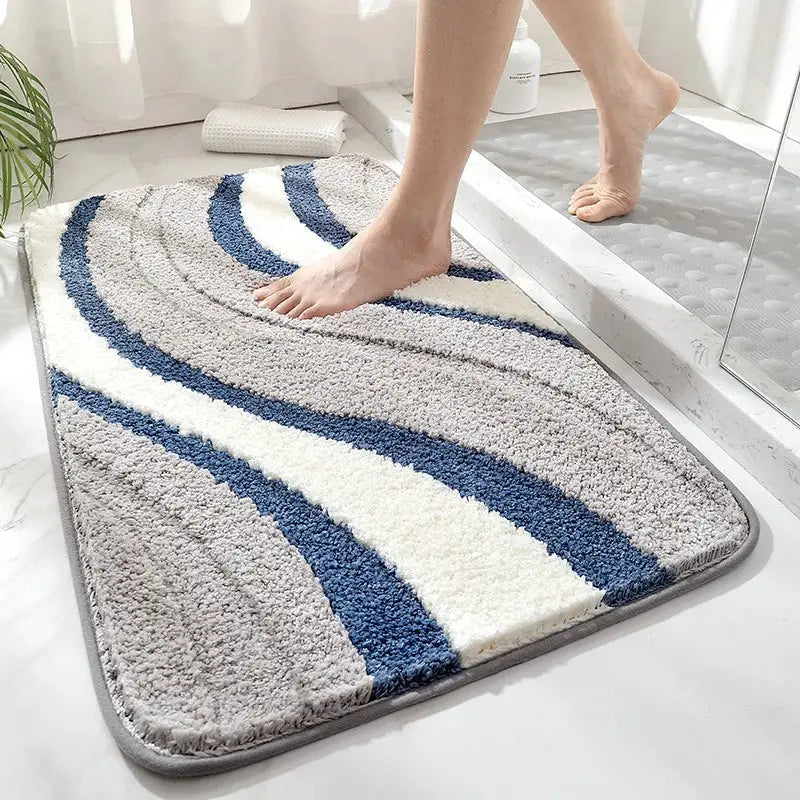 Blue Gray Striped Bath Mat