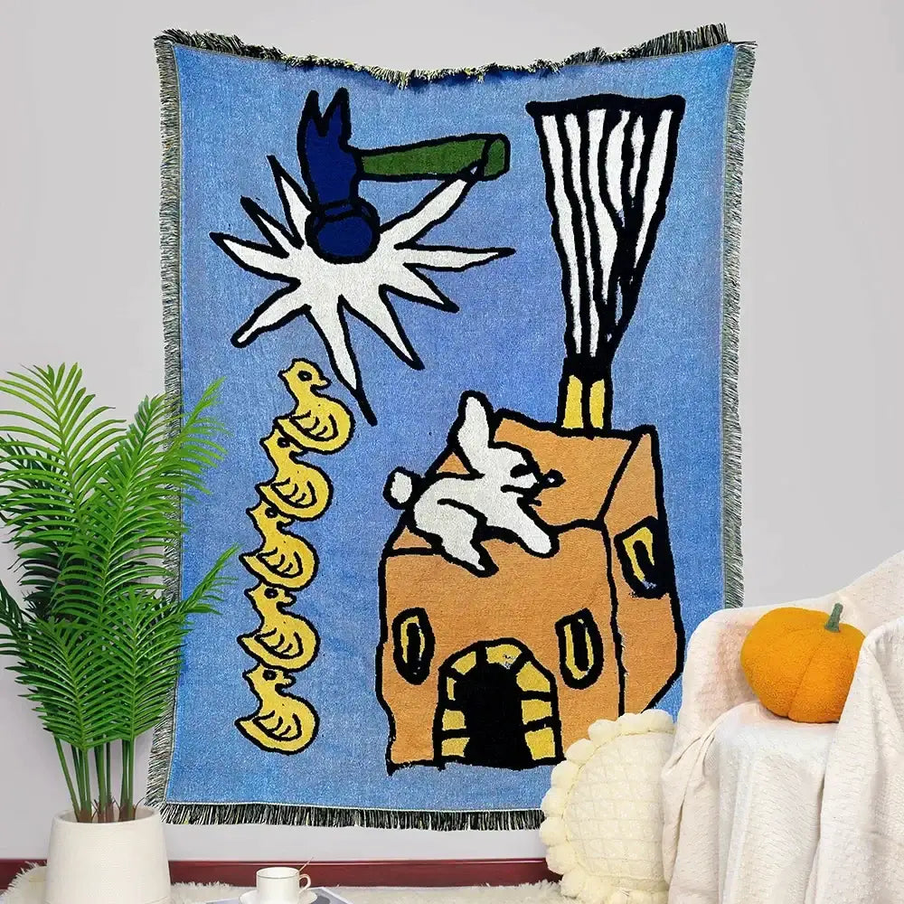 Blue Orange Tapestry Throw