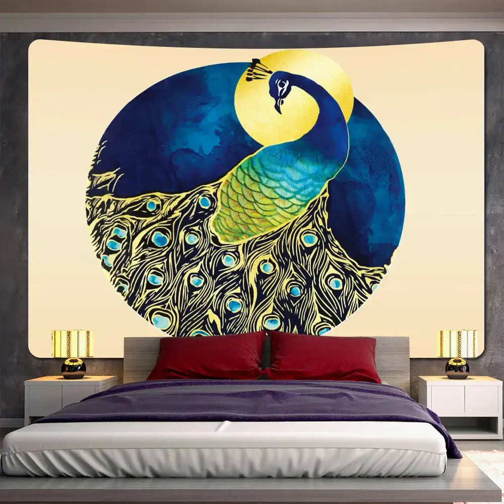 Turquoise Gold Whale Tapestry