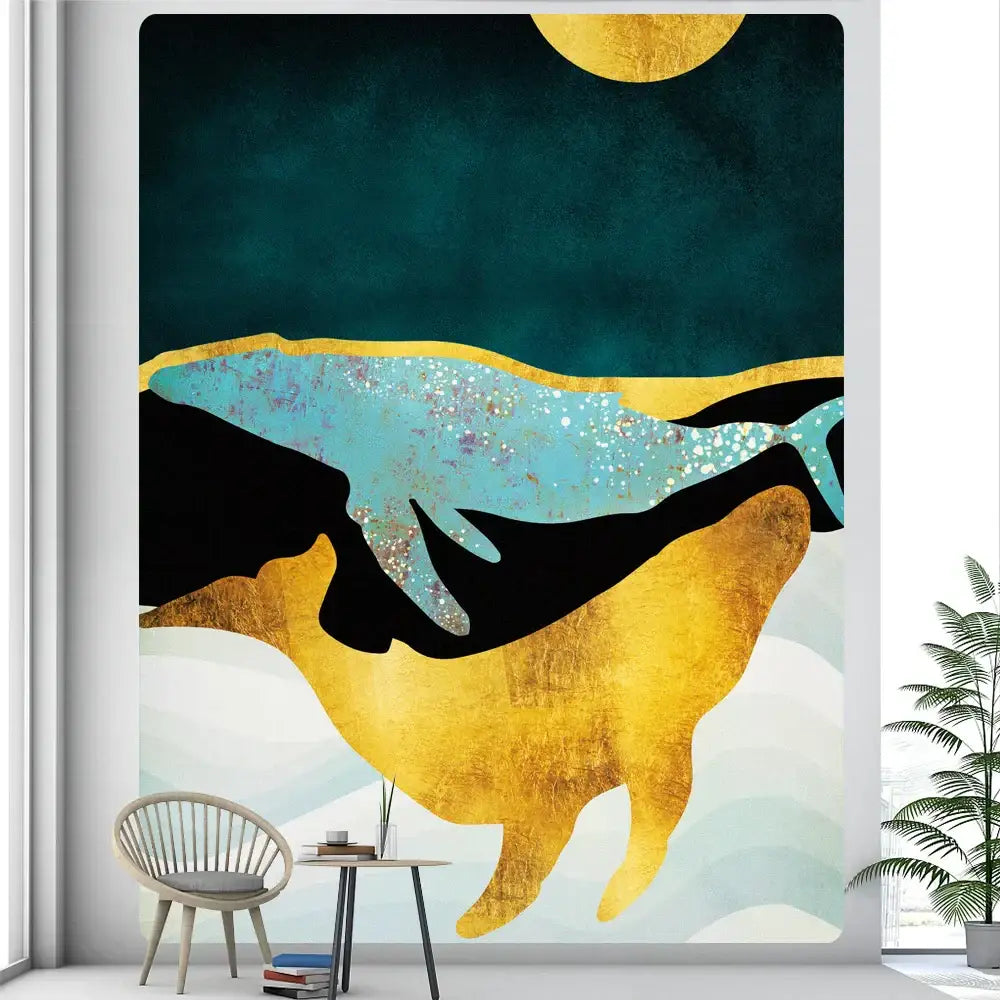Turquoise Gold Whale Tapestry