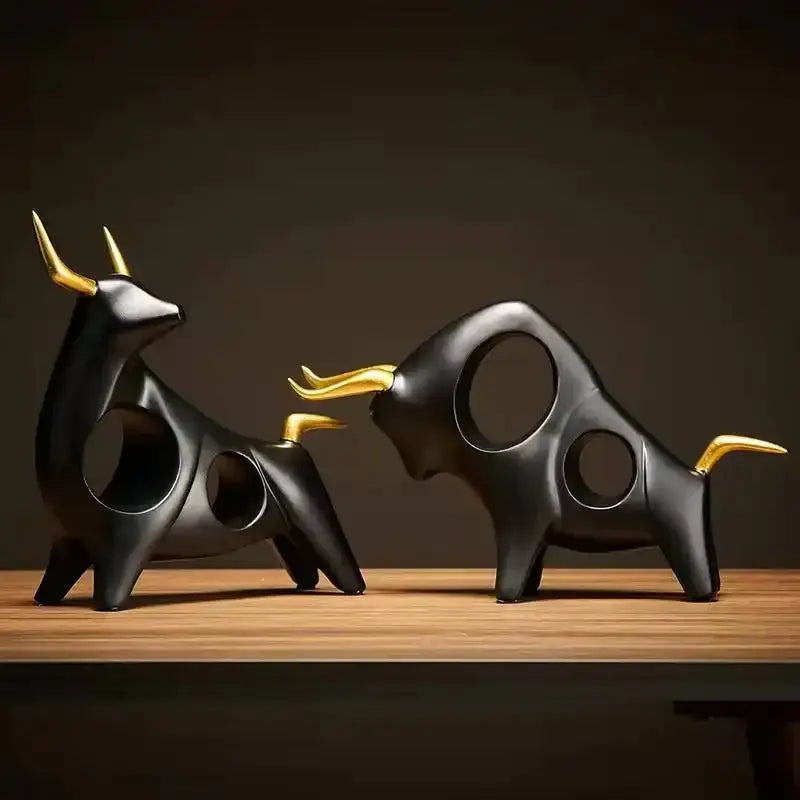 Black Gold Bull Sculpture