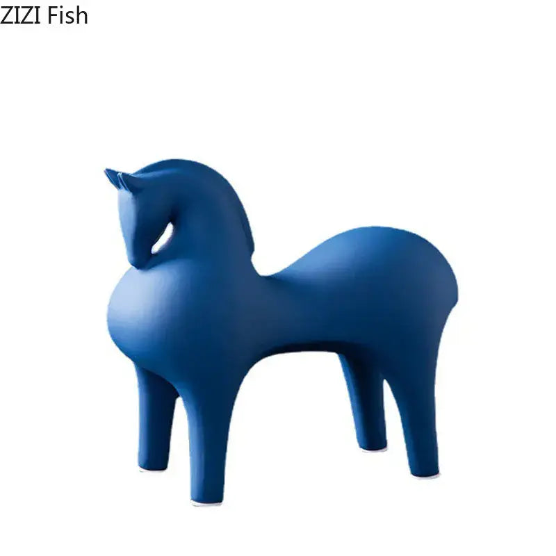 Blue Ceramic Horse Sculpture