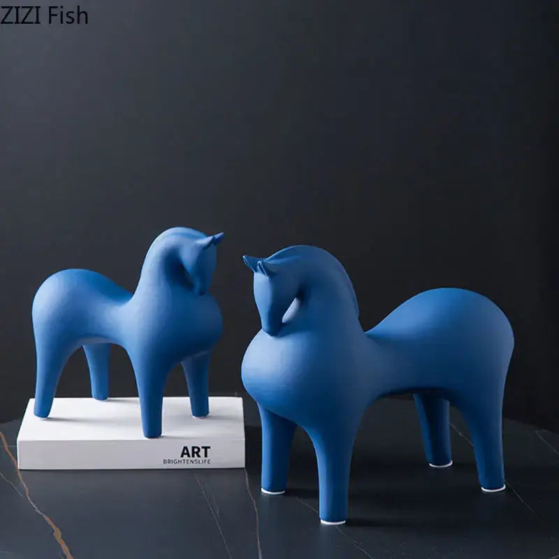 Blue Ceramic Horse Sculpture