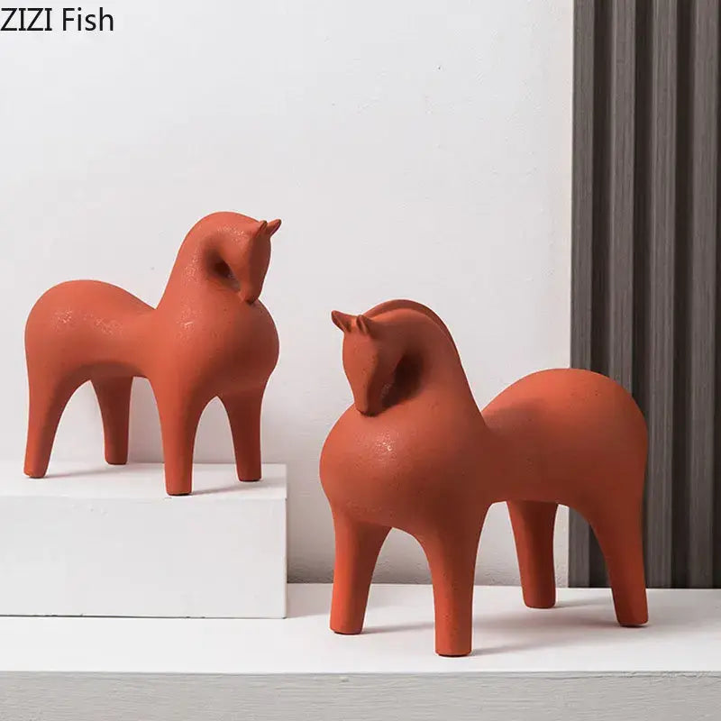 Blue Ceramic Horse Sculpture
