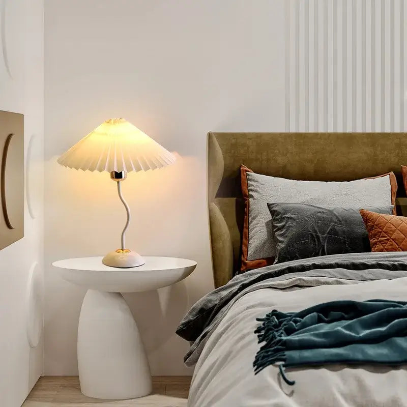 Cream Gold Pleated Table Lamp