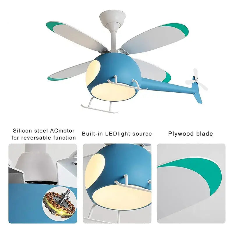 Blue Helicopter Chandelier Fan