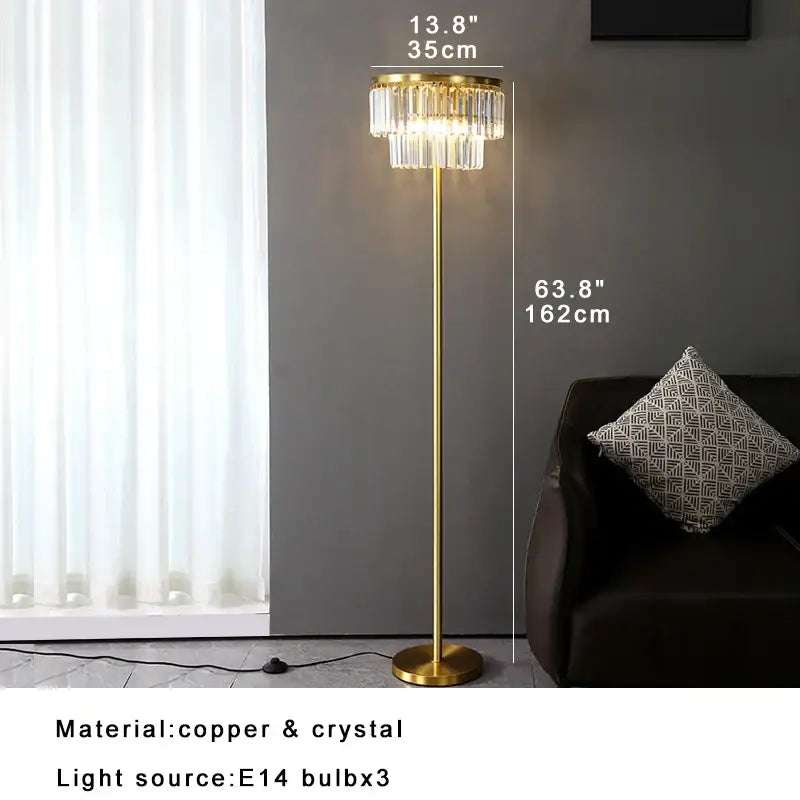Gold Brass Crystal Floor Lamp