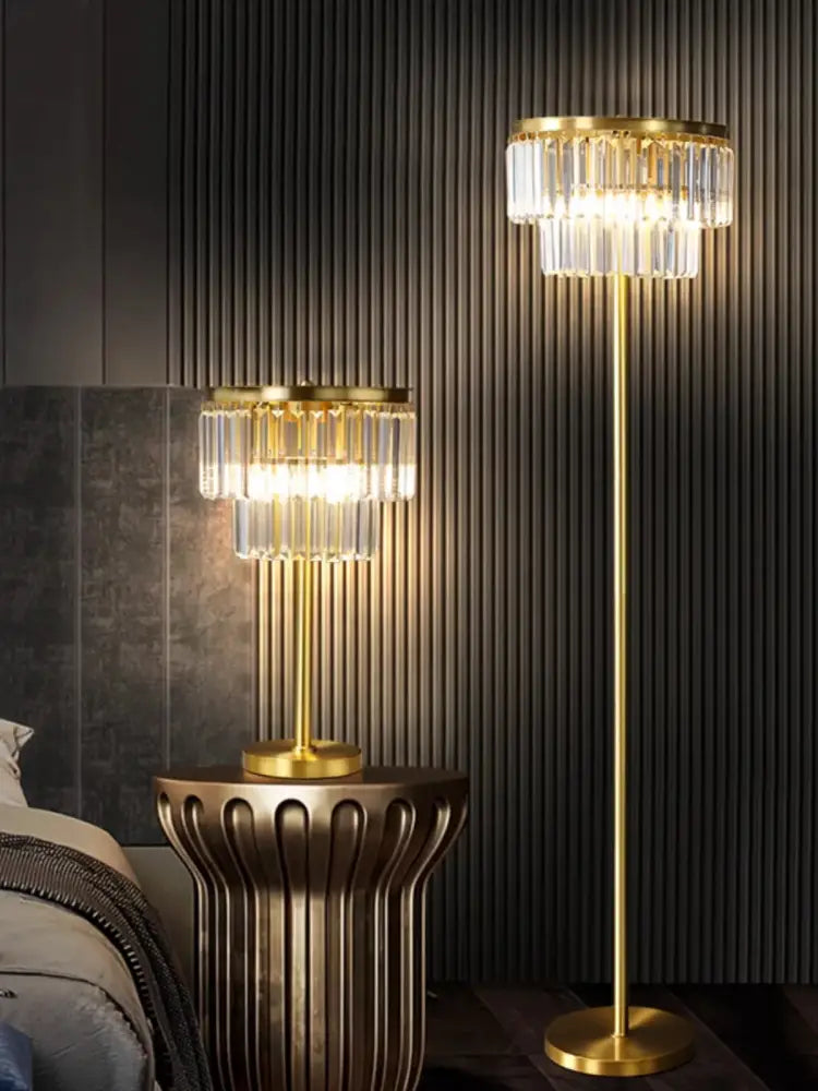 Gold Brass Crystal Floor Lamp