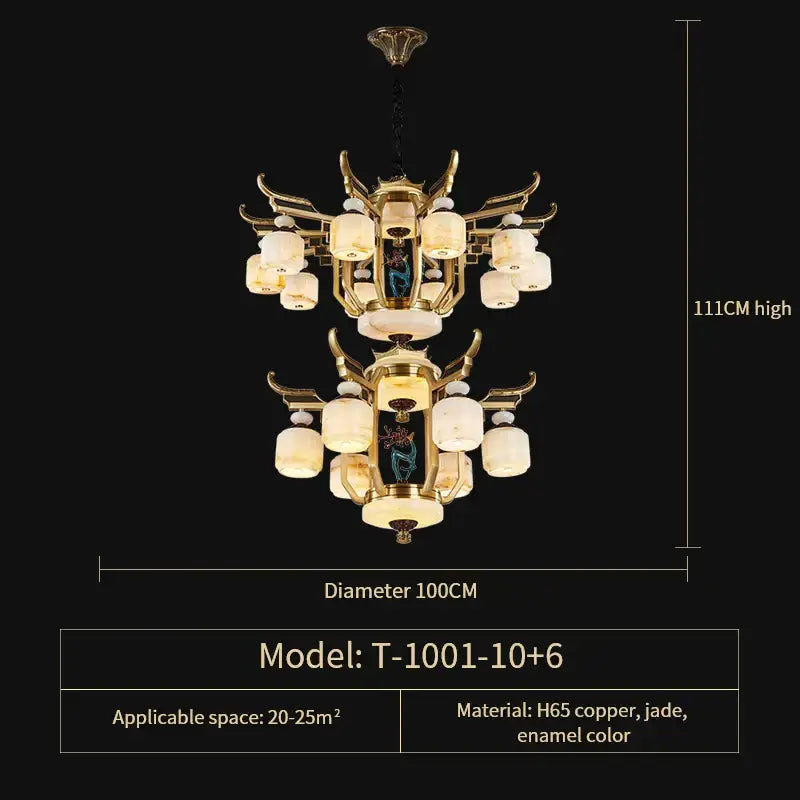 Gold Copper Jade Chandelier