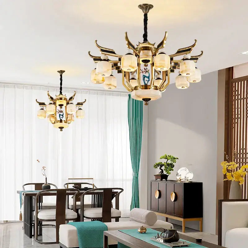 Gold Copper Jade Chandelier