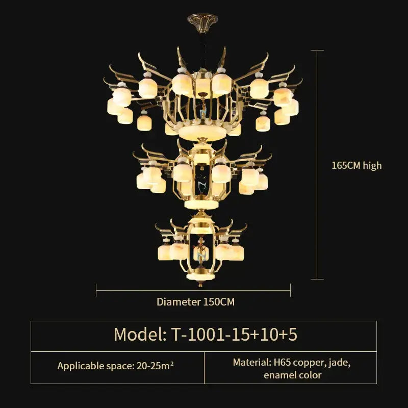 Gold Copper Jade Chandelier