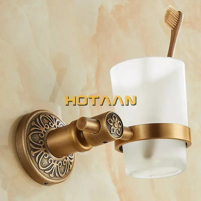Brass Floral Cup Holder Towel Ring