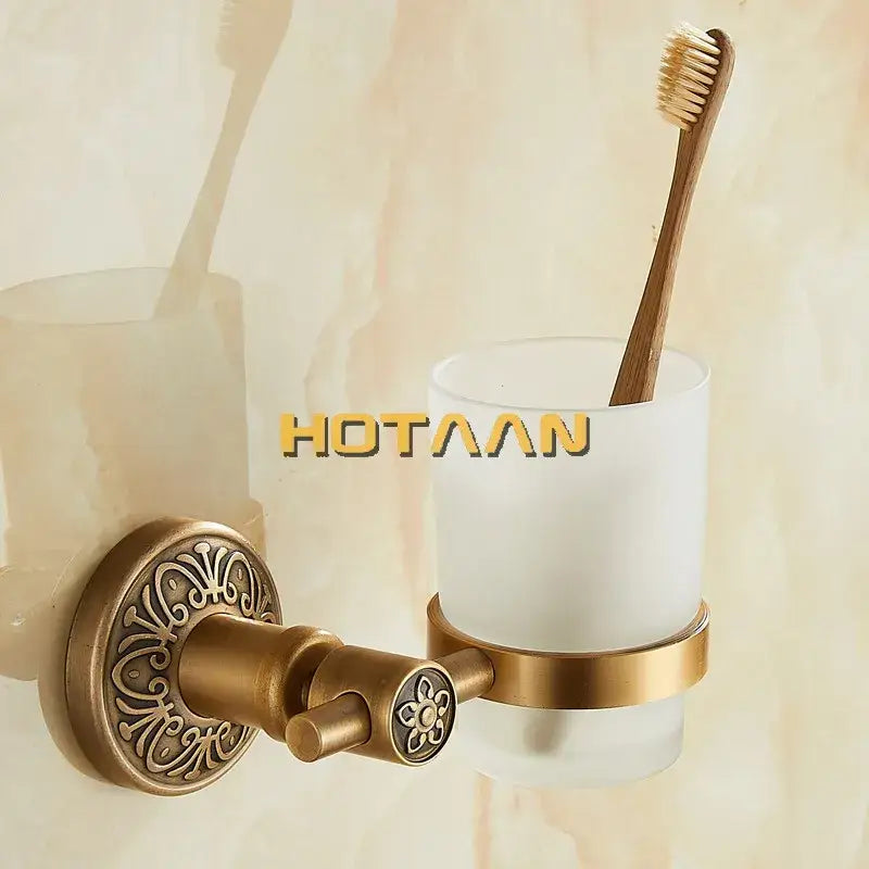 Brass Floral Cup Holder Towel Ring