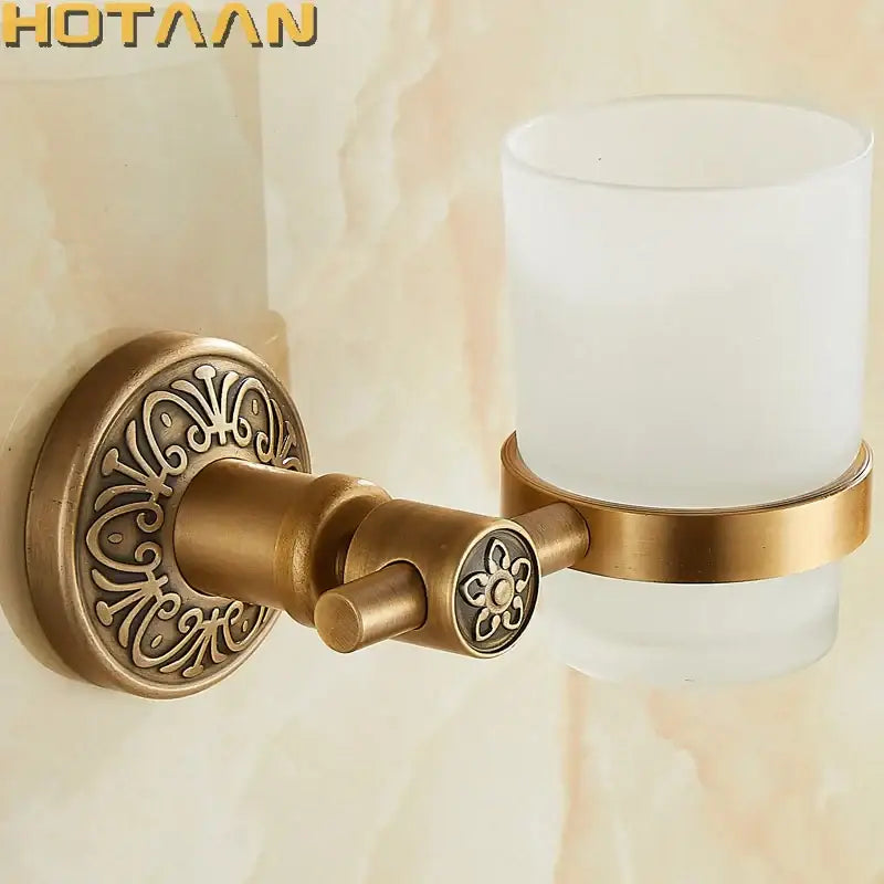 Brass Floral Cup Holder Towel Ring