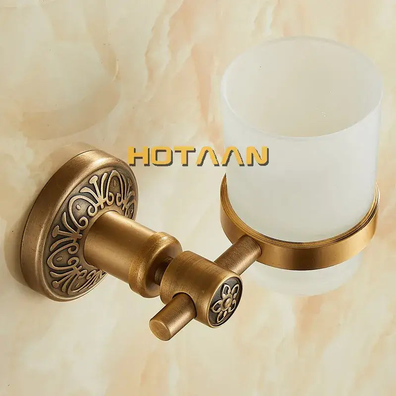 Brass Floral Cup Holder Towel Ring