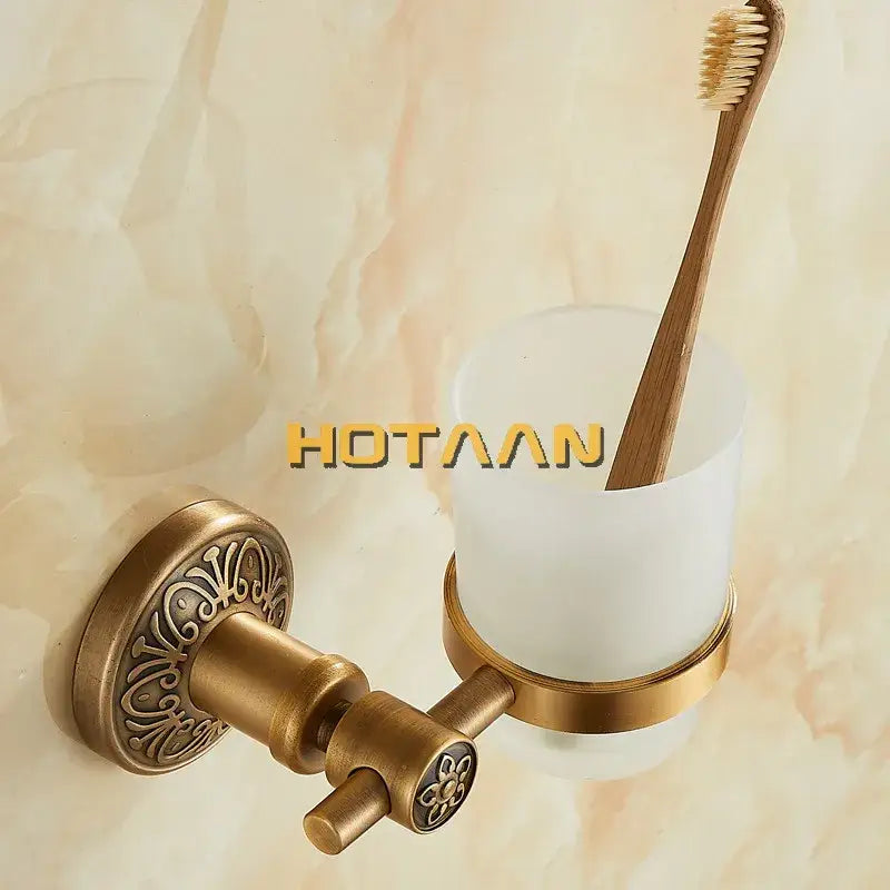 Brass Floral Cup Holder Towel Ring