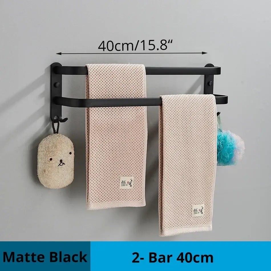 Black Aluminum Triple-Tier Towel Rack 50cm