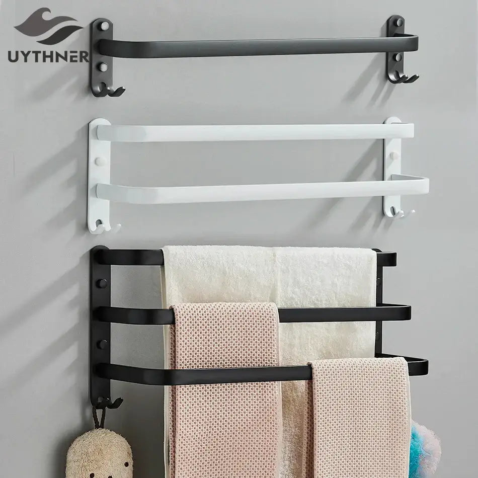 Black Aluminum Triple-Tier Towel Rack 50cm