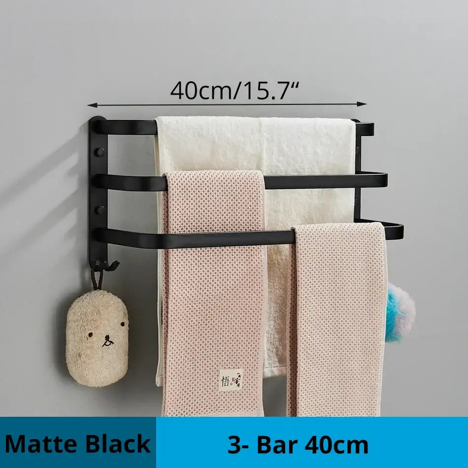 Black Aluminum Triple-Tier Towel Rack 50cm