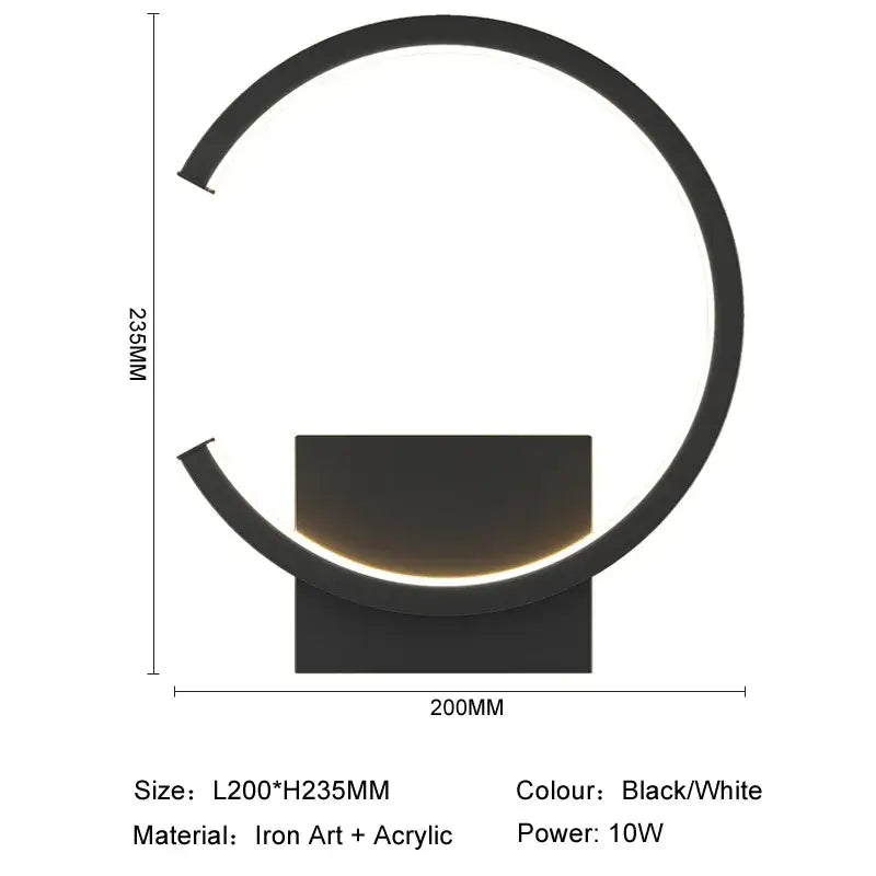 Black Circular Aluminum LED Wall Lamp 10W