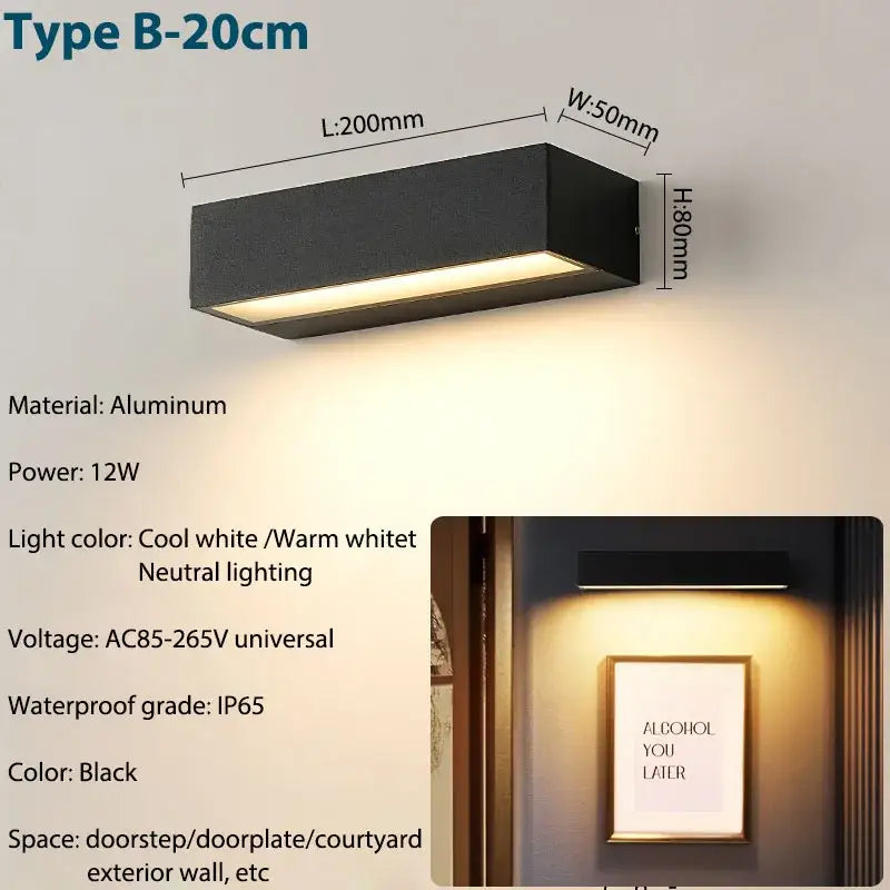 Black Waterproof Outdoor Wall Sconce 50cm