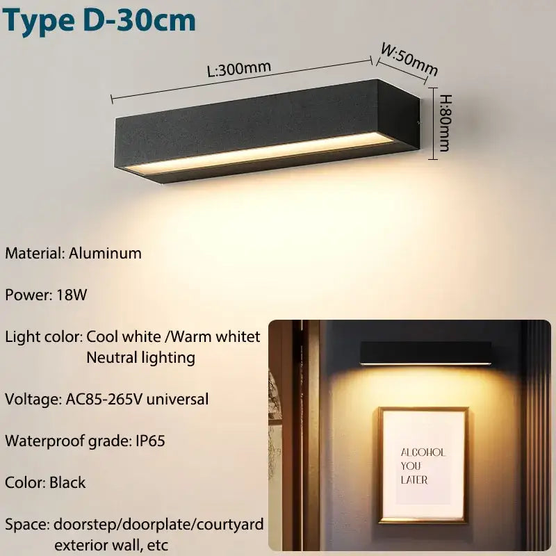 Black Waterproof Outdoor Wall Sconce 50cm