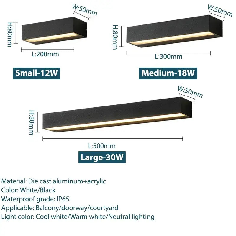Black Waterproof Outdoor Wall Sconce 50cm
