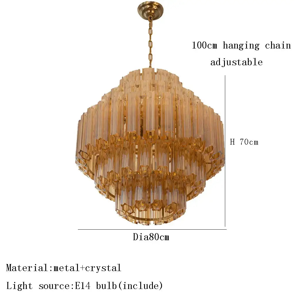 Amber Glass Tiered Chandelier 100cm Gold