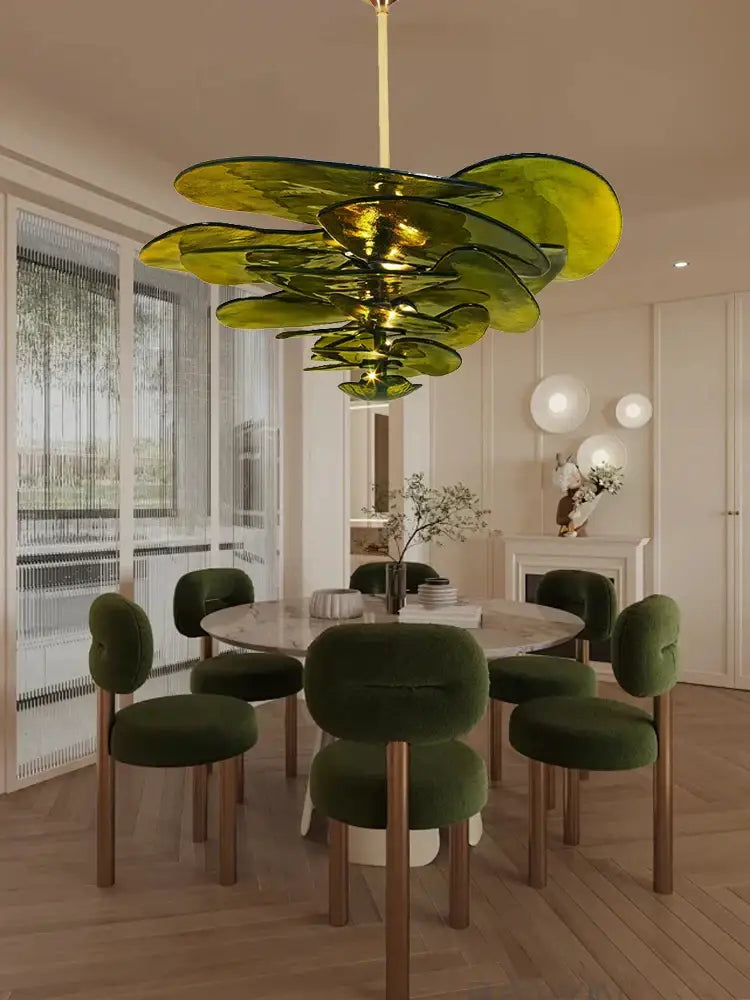 Green Gold Glass Chandelier