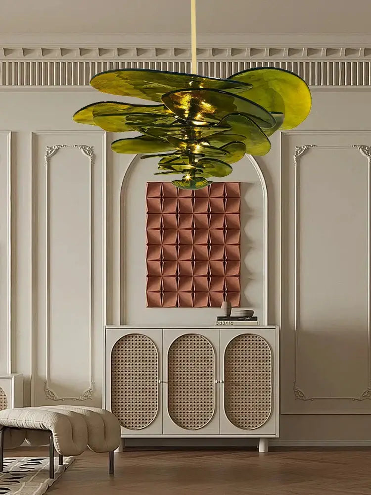 Green Gold Glass Chandelier