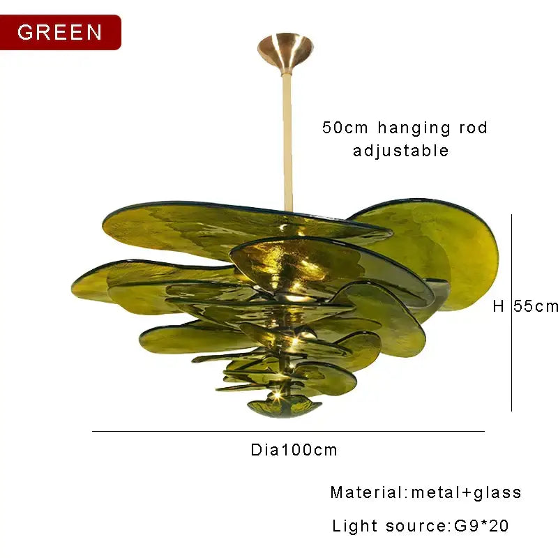 Green Gold Glass Chandelier