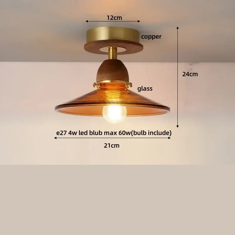 Amber Glass Petal Ceiling Lamp Brass