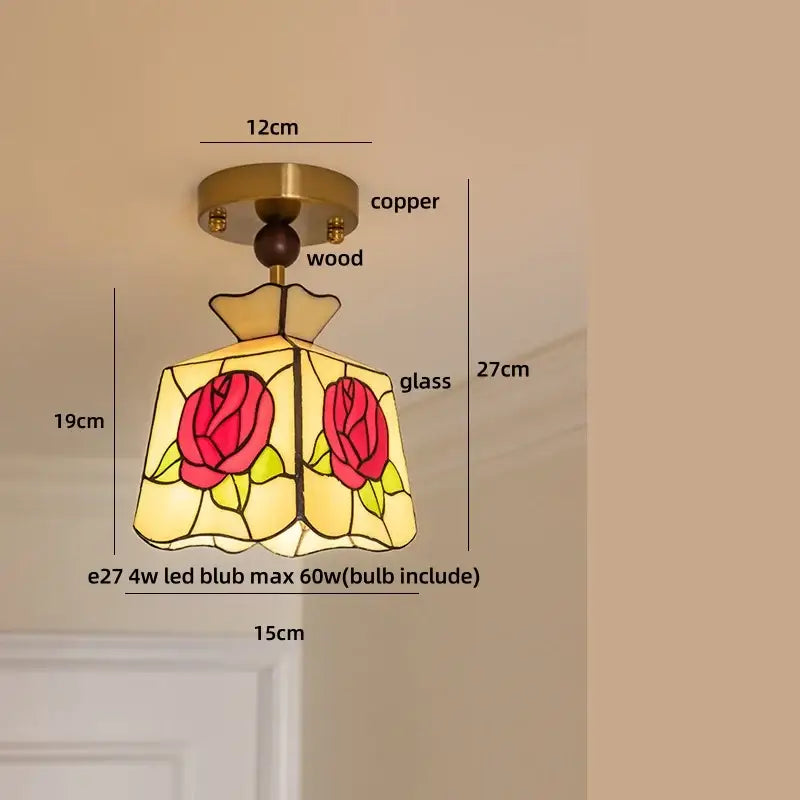 Amber Glass Petal Ceiling Lamp Brass
