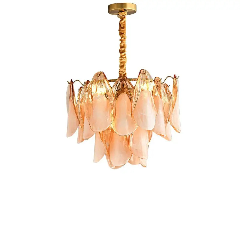 Amber Glass Chandelier 100cm Steel
