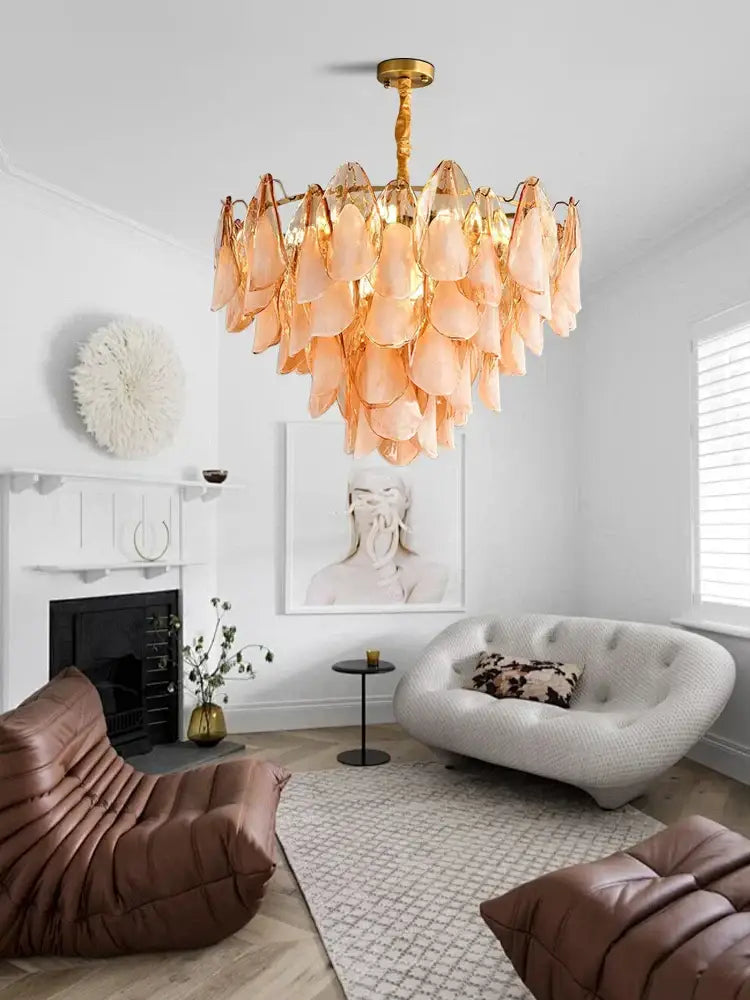 Amber Glass Chandelier 100cm Steel