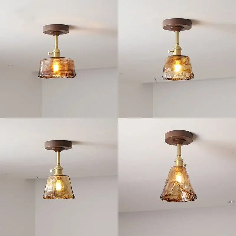 Amber Glass Copper Ceiling Light