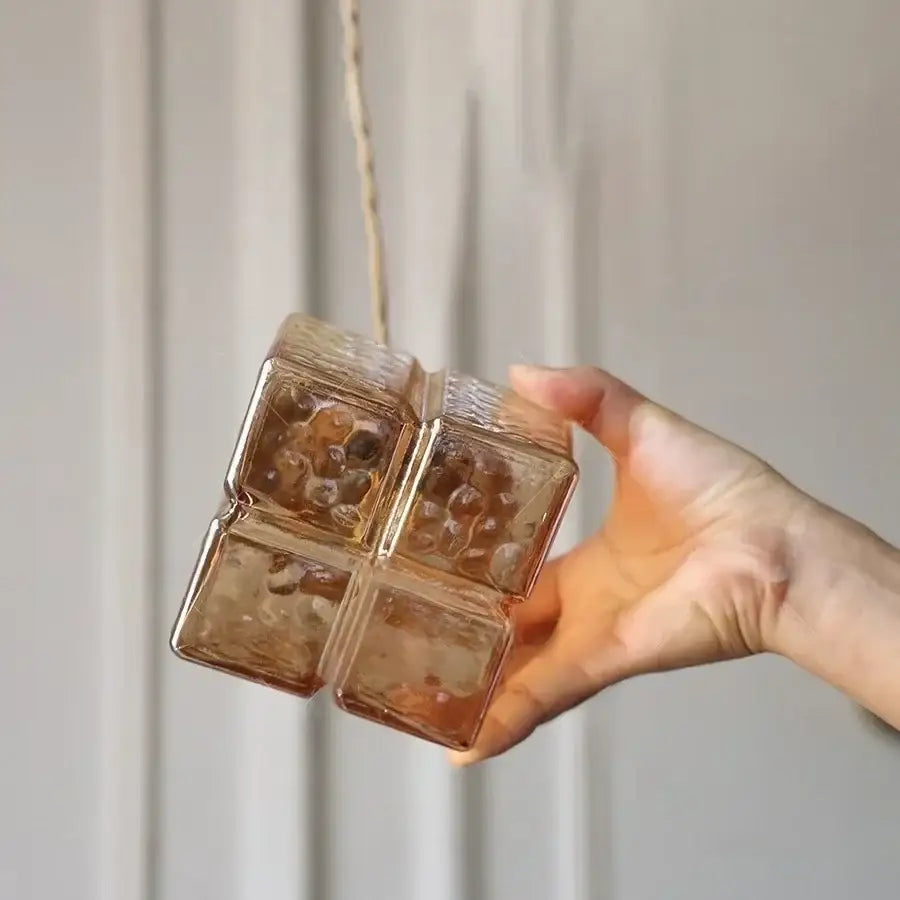 Amber Glass Cube Pendant Japanese Brass