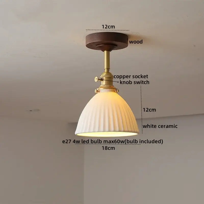 Amber Glass Wood Canopy Ceiling Light