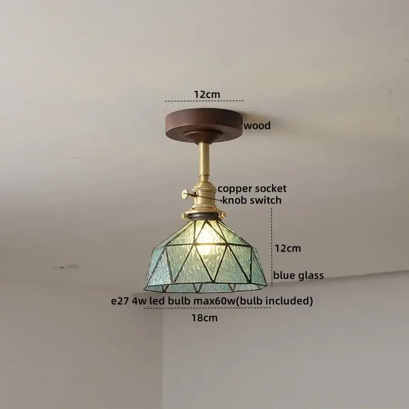 Amber Glass Wood Canopy Ceiling Light