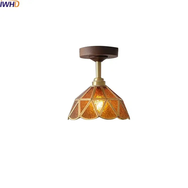 Amber Glass Wood Canopy Ceiling Light