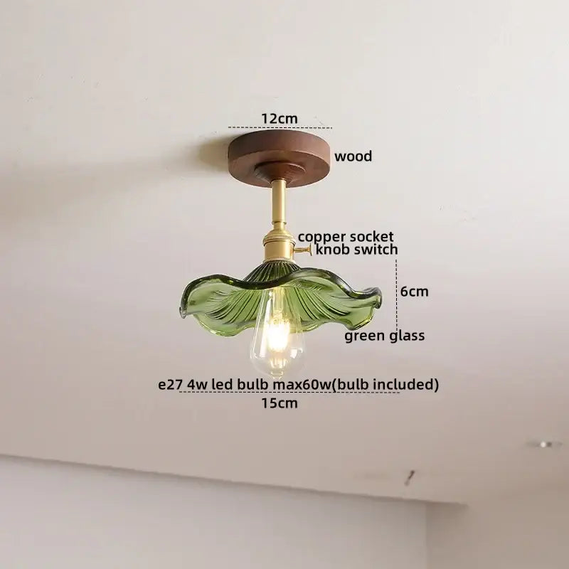 Amber Glass Wood Canopy Ceiling Light