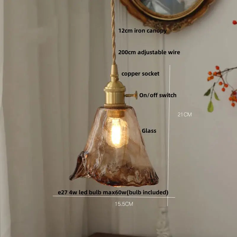 Amber Glass Pendant Lamp Adjustable Wire