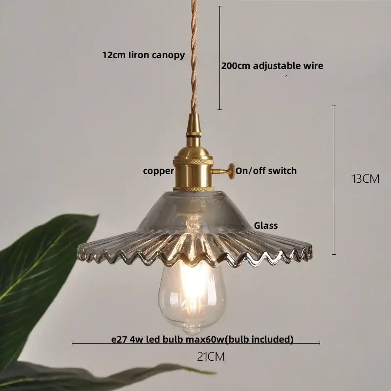 Amber Glass Pendant Lamp Adjustable Wire