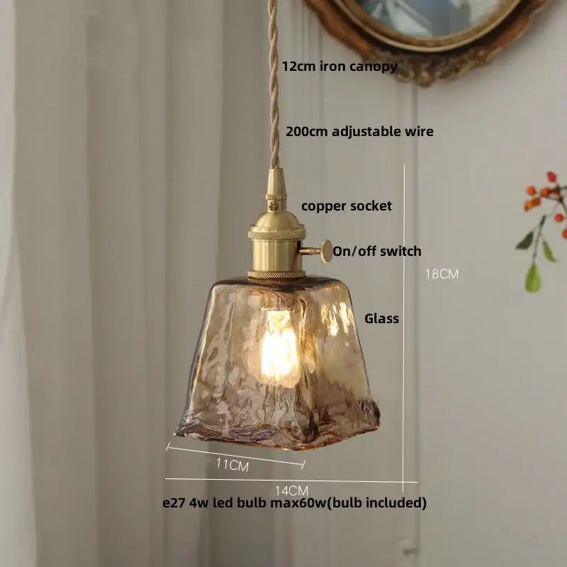 Amber Glass Pendant Lamp Adjustable Wire