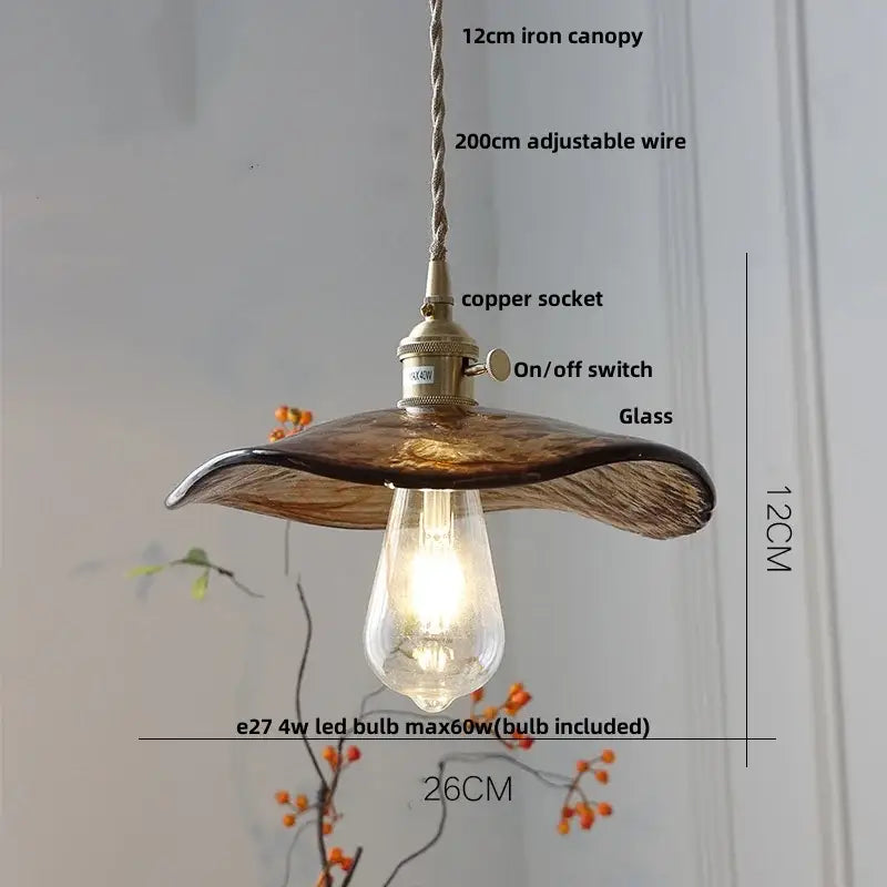 Amber Glass Pendant Lamp Adjustable Wire
