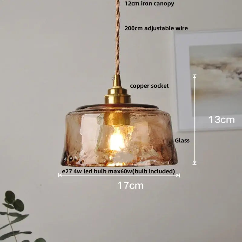 Amber Glass Pendant Lamp Adjustable Wire