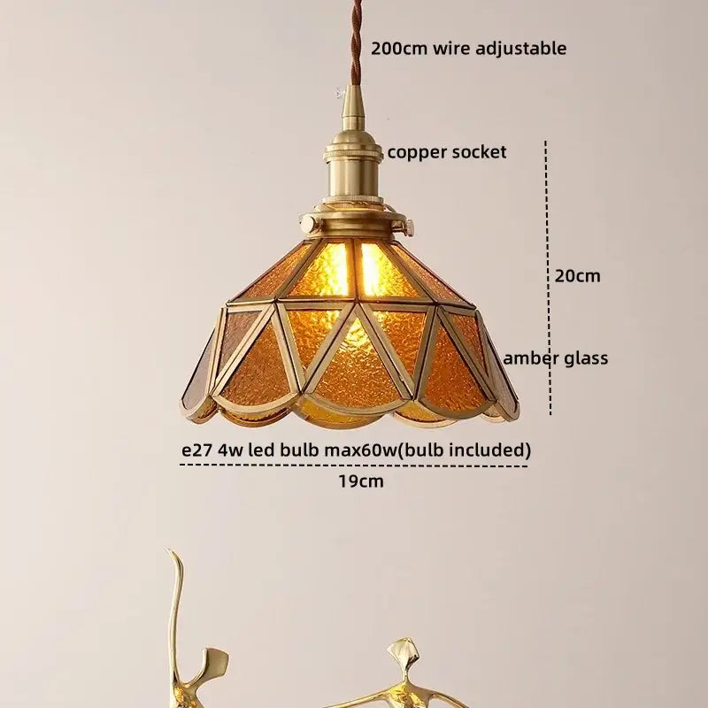 Amber Glass Nordic Pendant Polished Copper